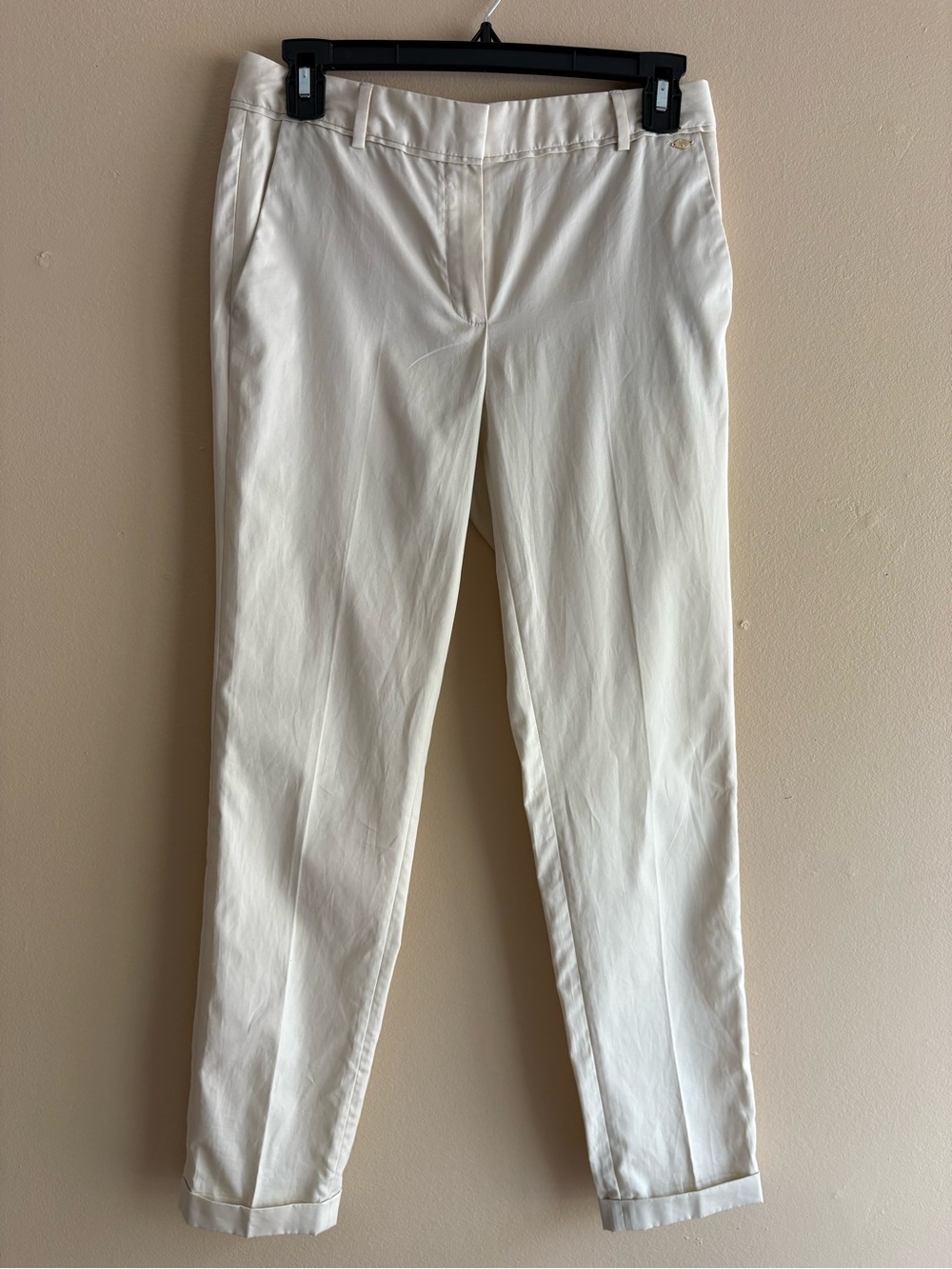 Massimo Dutti Cream Cotton Slim Trousers Size 2 Minimalist Chic Pants